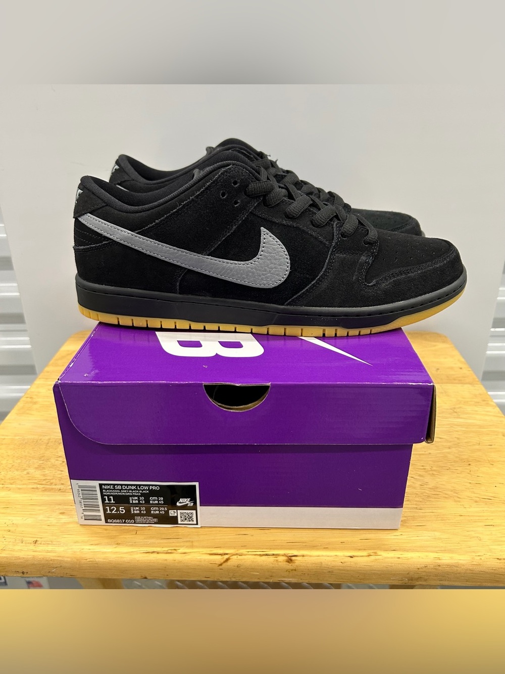 Nike SB Dunk Low Pro Fog Black Gray Swoosh Athleisure BQ6817-010 Mens 11 NEW